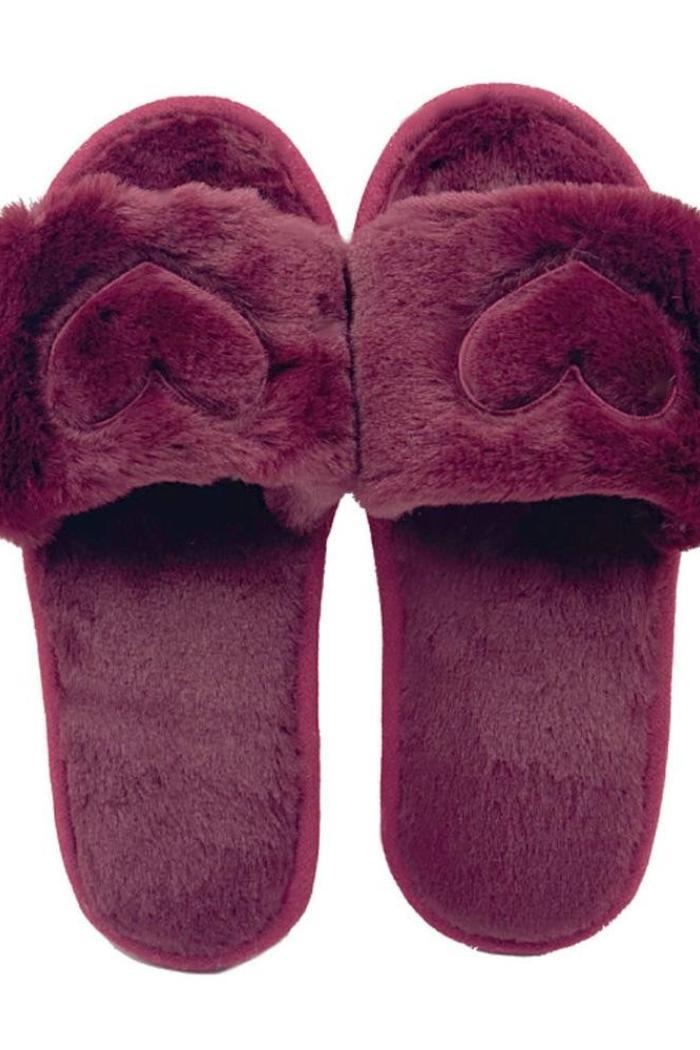 Super Soft Faux Fur Open Toe Heart Slippers Product Image