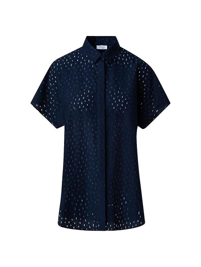 Womens Short-Sleeve Cotton Eyelet Shirt Product Image