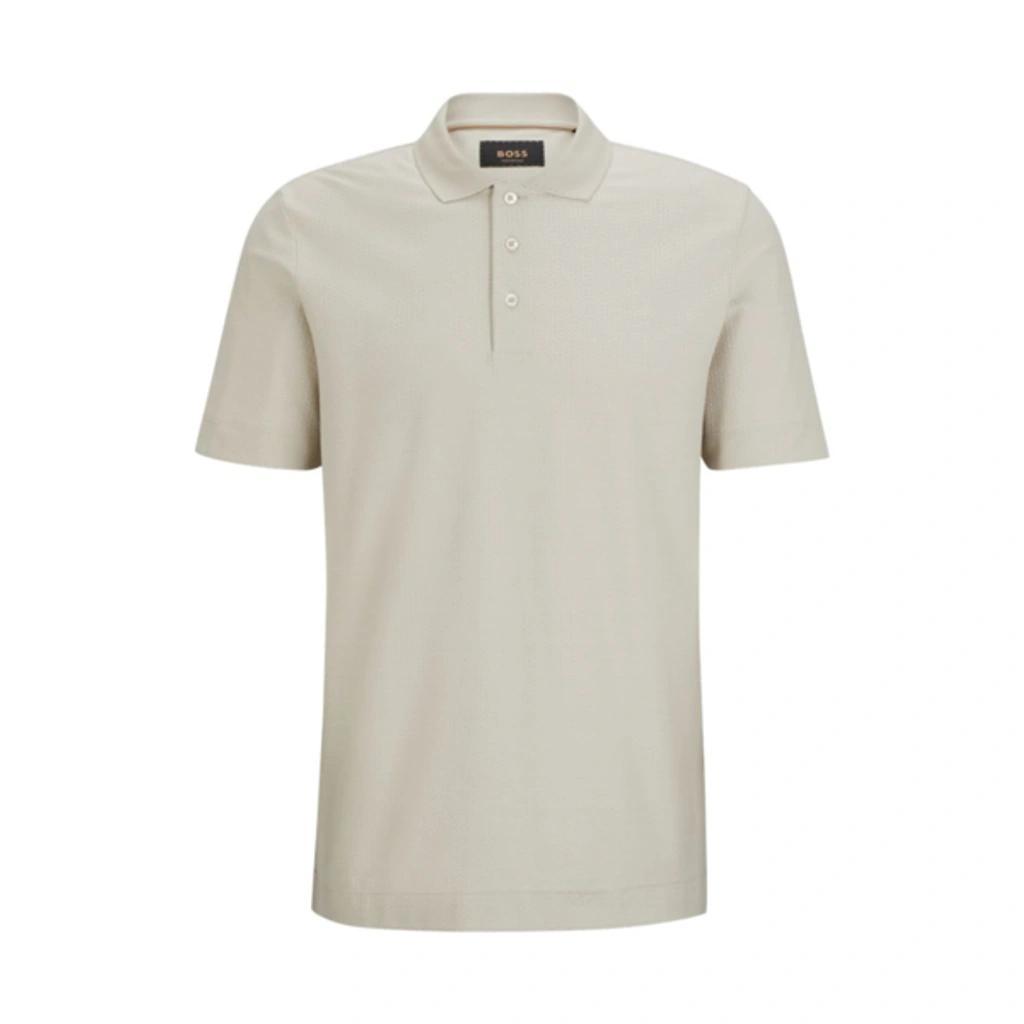 HUGO BOSS Regular-fit Polo Shirt In Cotton And Silk In Light Beige Product Image