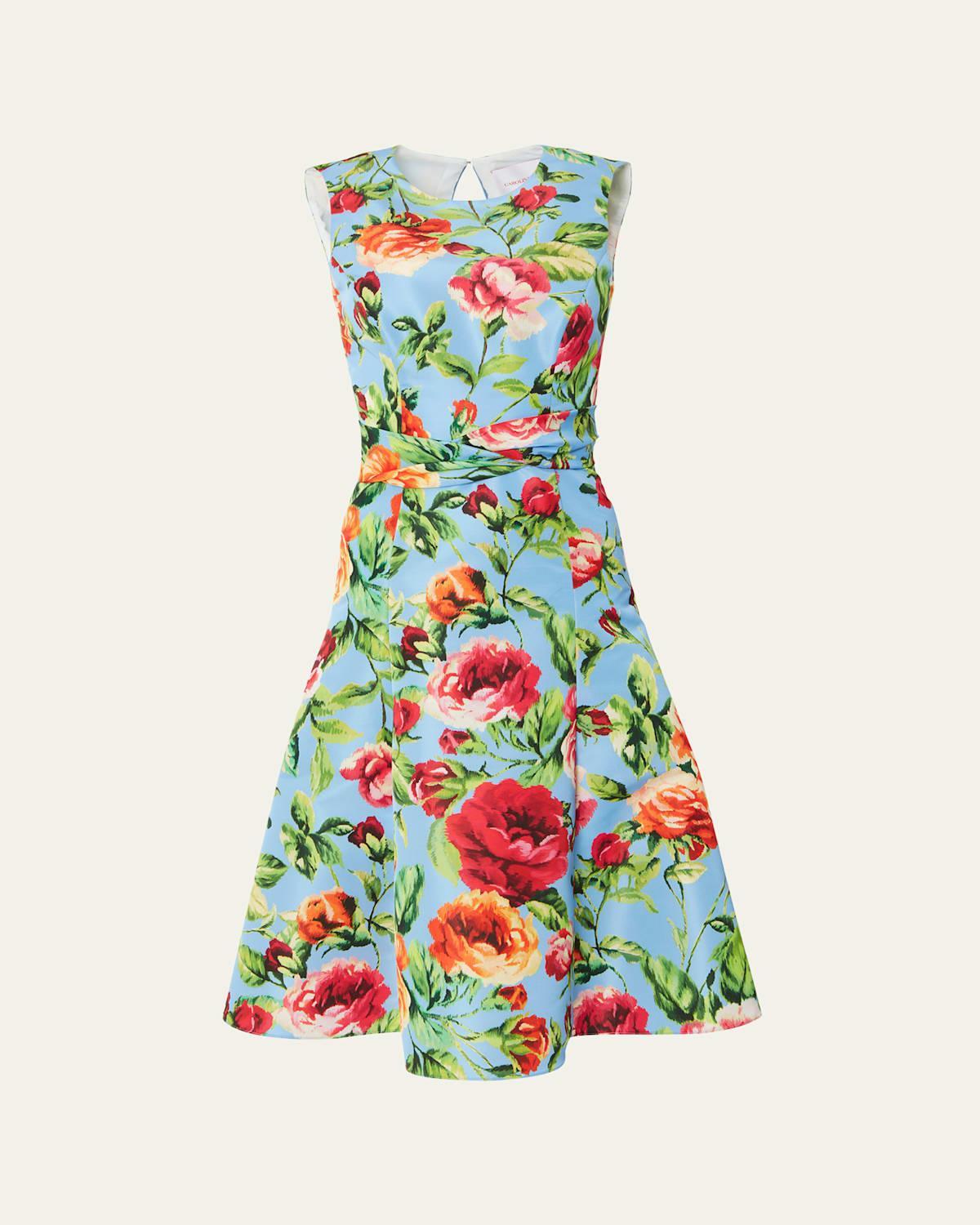 Floral-Print Midi Dress with Twist Waistband Product Image