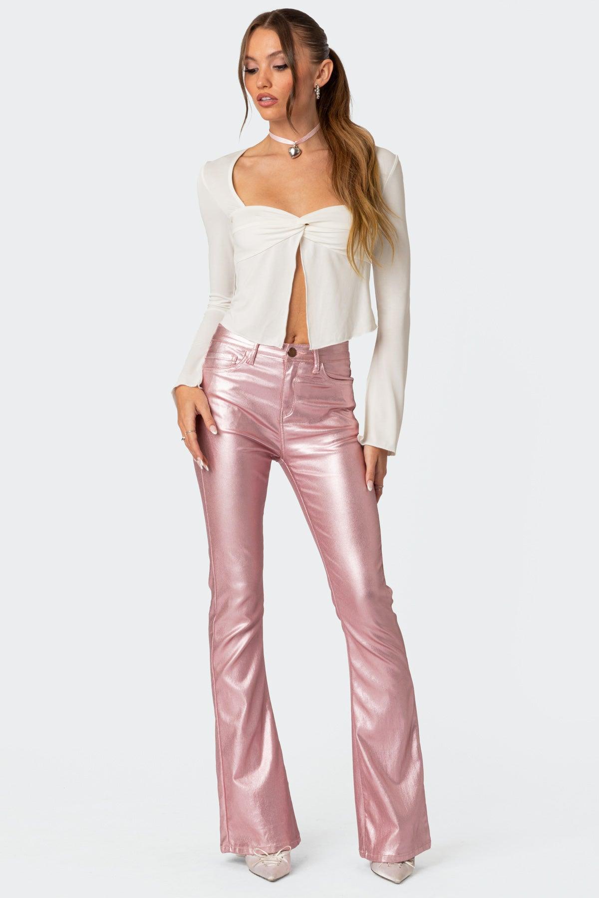 Luna Faux Leather Flare Jeans Product Image