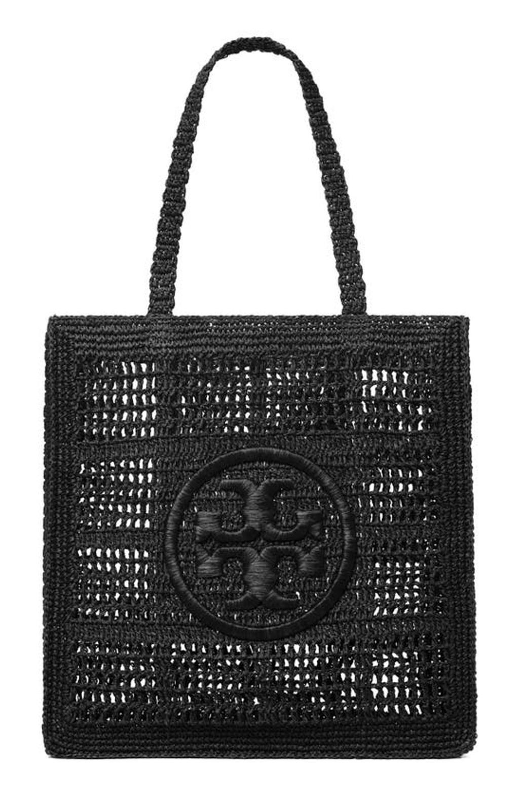 TORY BURCH Ella Raffia Tote In Black Product Image