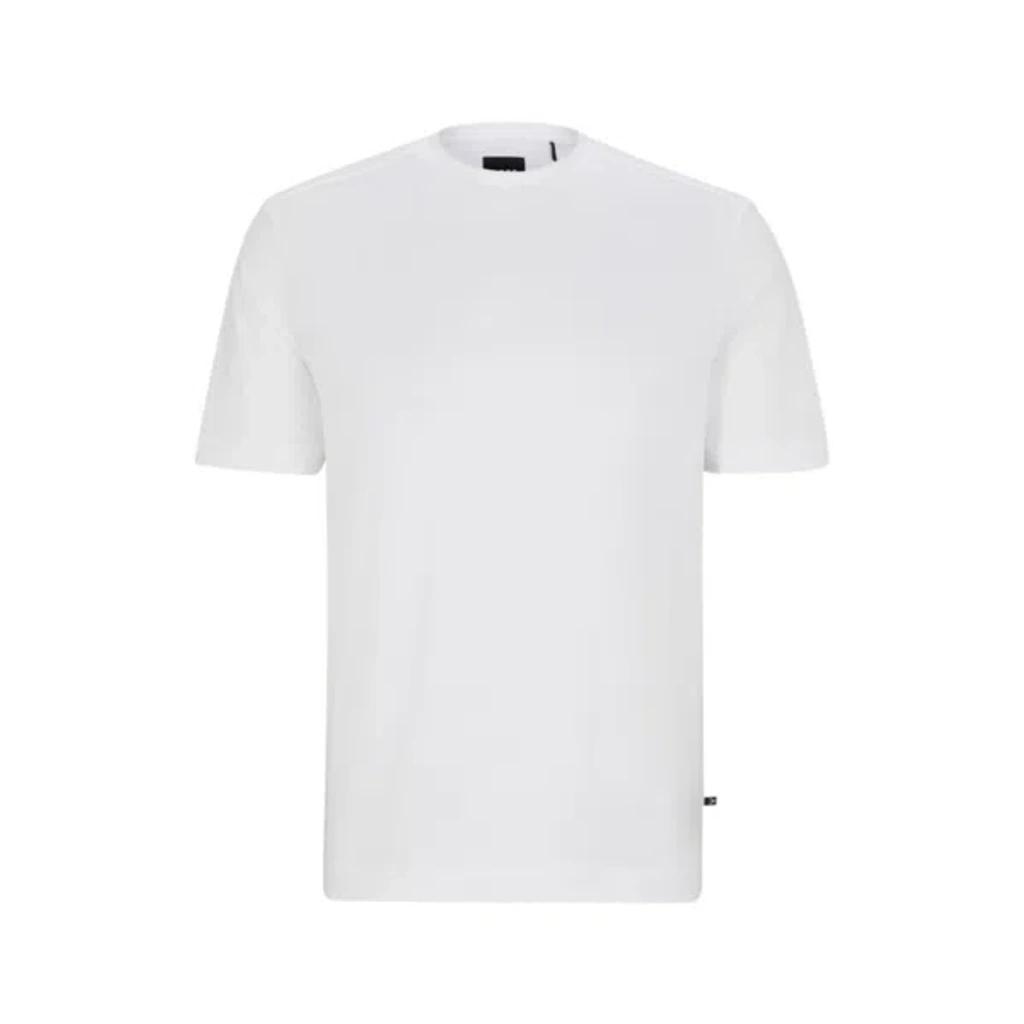 HUGO BOSS Mixed-material T-shirt With Mercerized Stretch Cotton In White Product Image