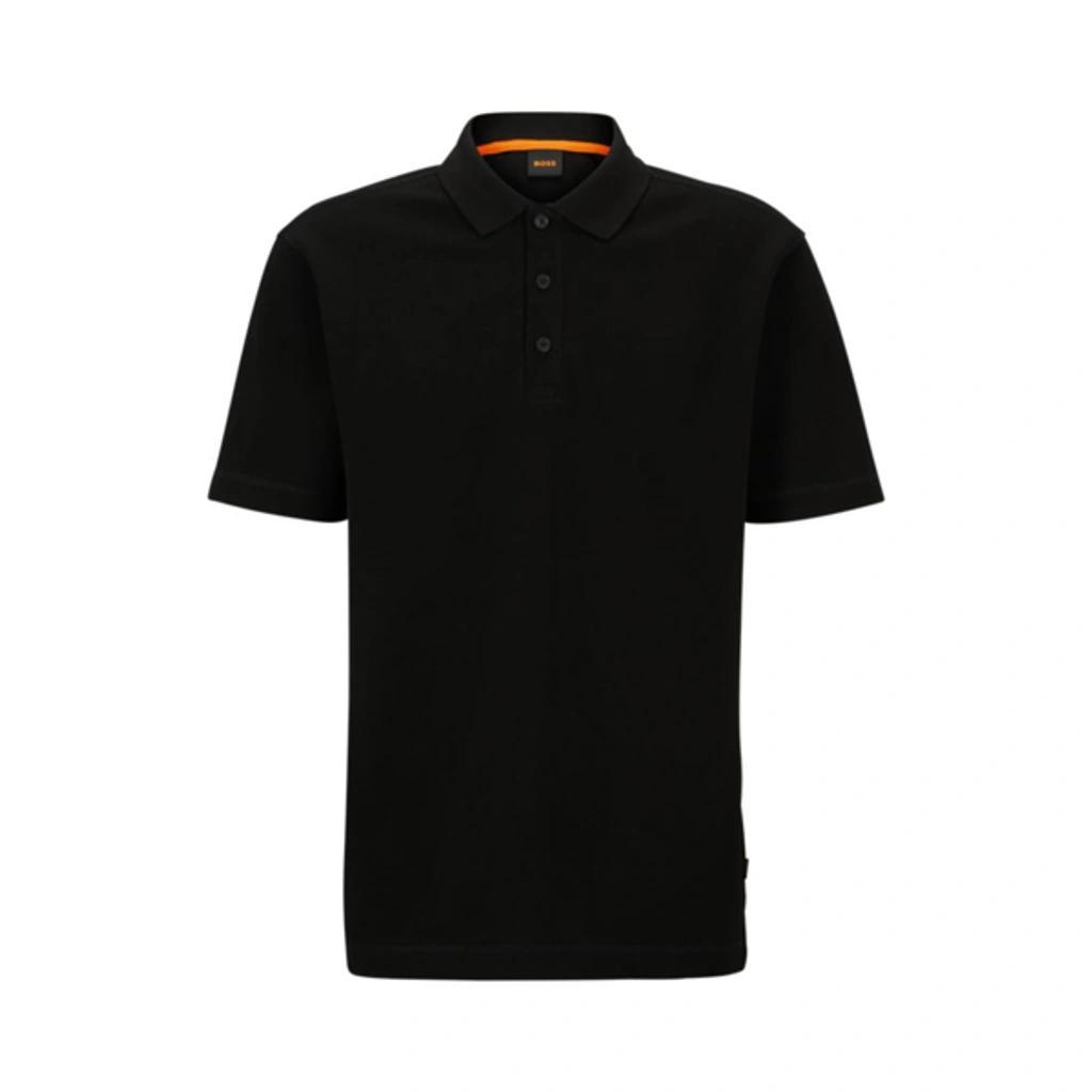 HUGO BOSS Men's Relaxed-fit Cotton-blend Polo Shirt With Waffle Structure In Black Product Image