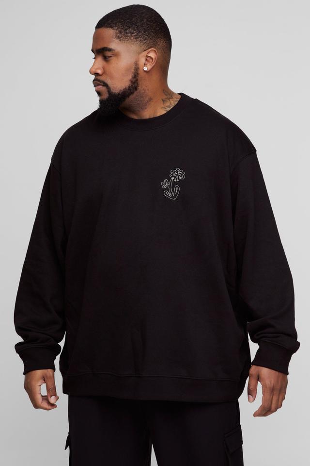 Plus Floral Embroidered Extended Neck Sweatshirt | boohooMAN USA Product Image