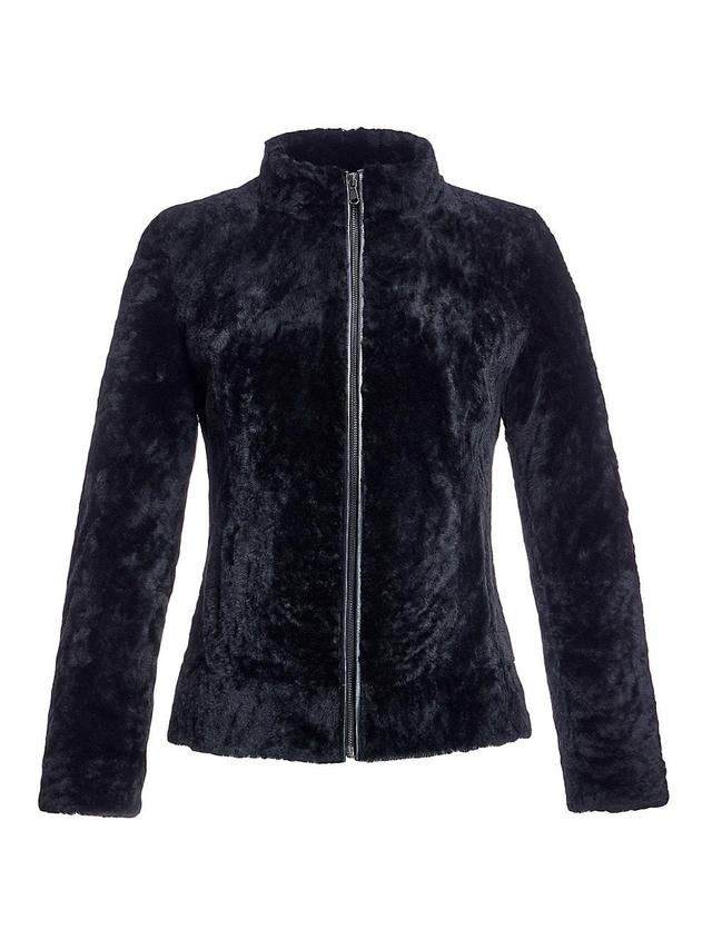 Womens Dyed Shearling Lamb Zipper Jacket Product Image