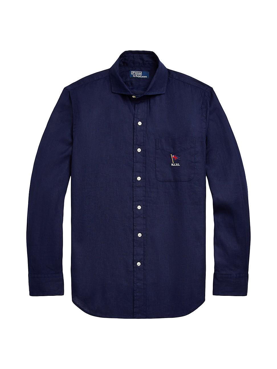 Mens Nautical Linen Long-Sleeve Sport Shirt Product Image