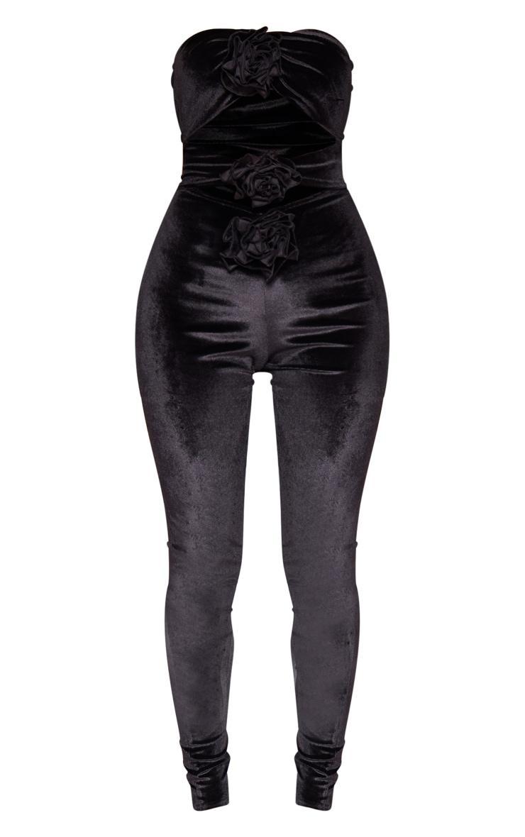 Black Velvet Cut Out Corsage Detail Bandeau Jumpsuit Product Image