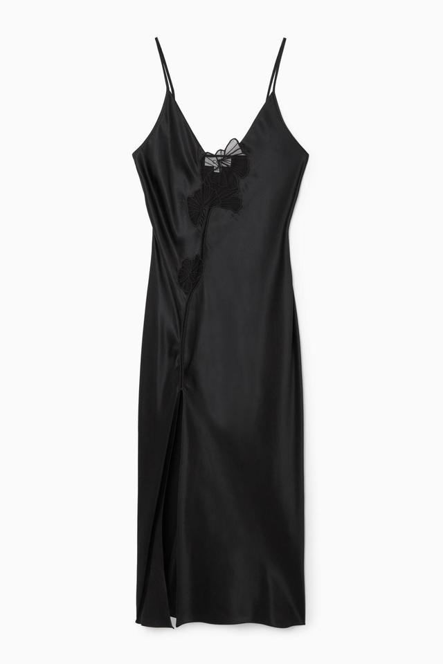 LACE-PANELED SILK SLIP DRESS Product Image