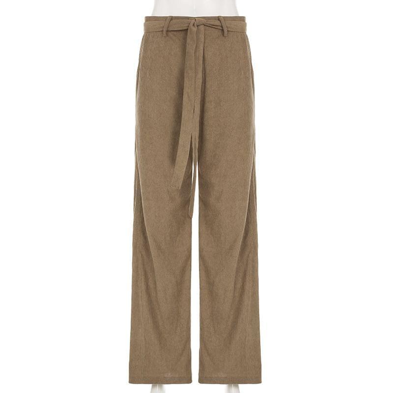 High Waist Plain Corduroy Wide Leg Pants With Belt Product Image