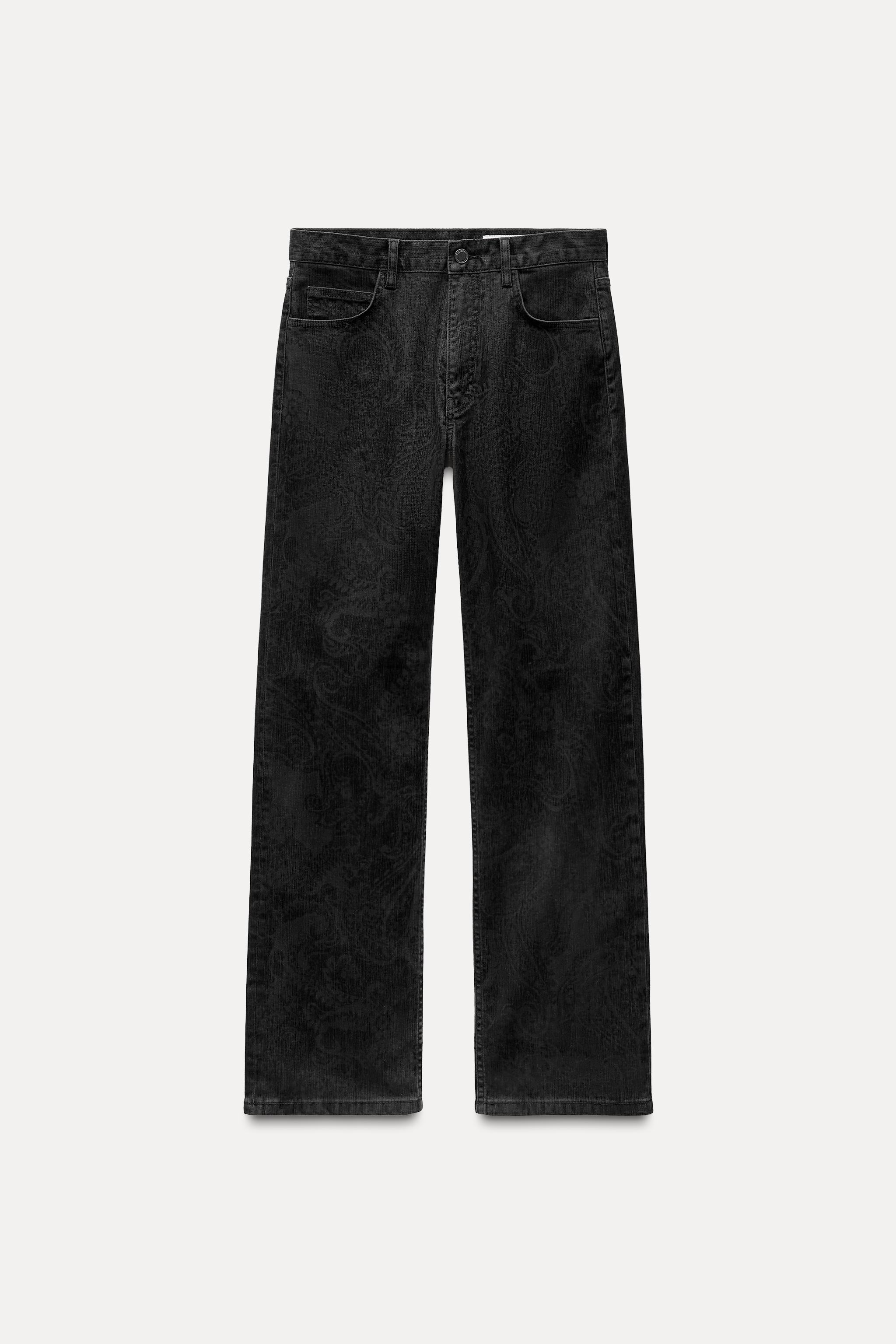 STRAIGHT CUT MID RISE FLOCKED JEANS ZW COLLECTION Product Image