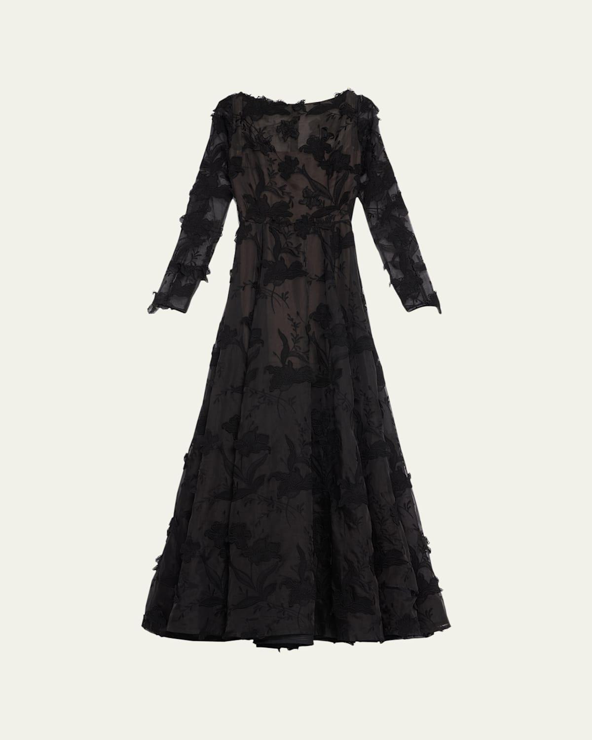 Jason Wu Collection Floral Embroidery Long Sleeve Silk Organza A-Line Gown Product Image