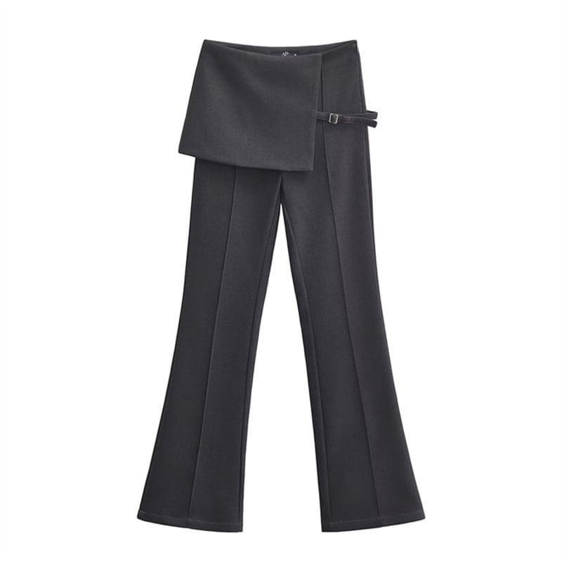 Mid Rise Plain Panel Flared Suit Pants Product Image