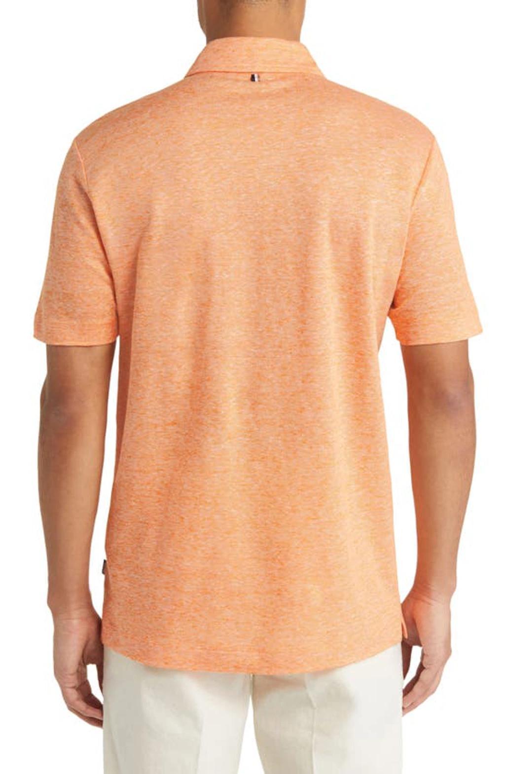 HUGO BOSS Boss Press Heathered Linen Piqué Polo In Medium Orange Product Image