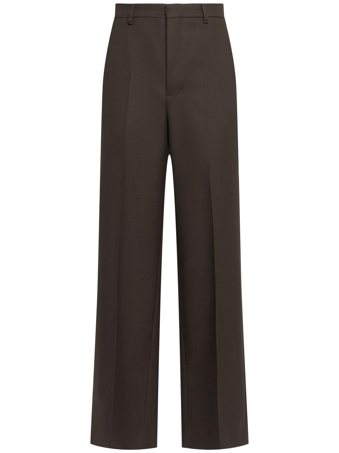 Wide Wool Gabardine Pants In Black Product Image