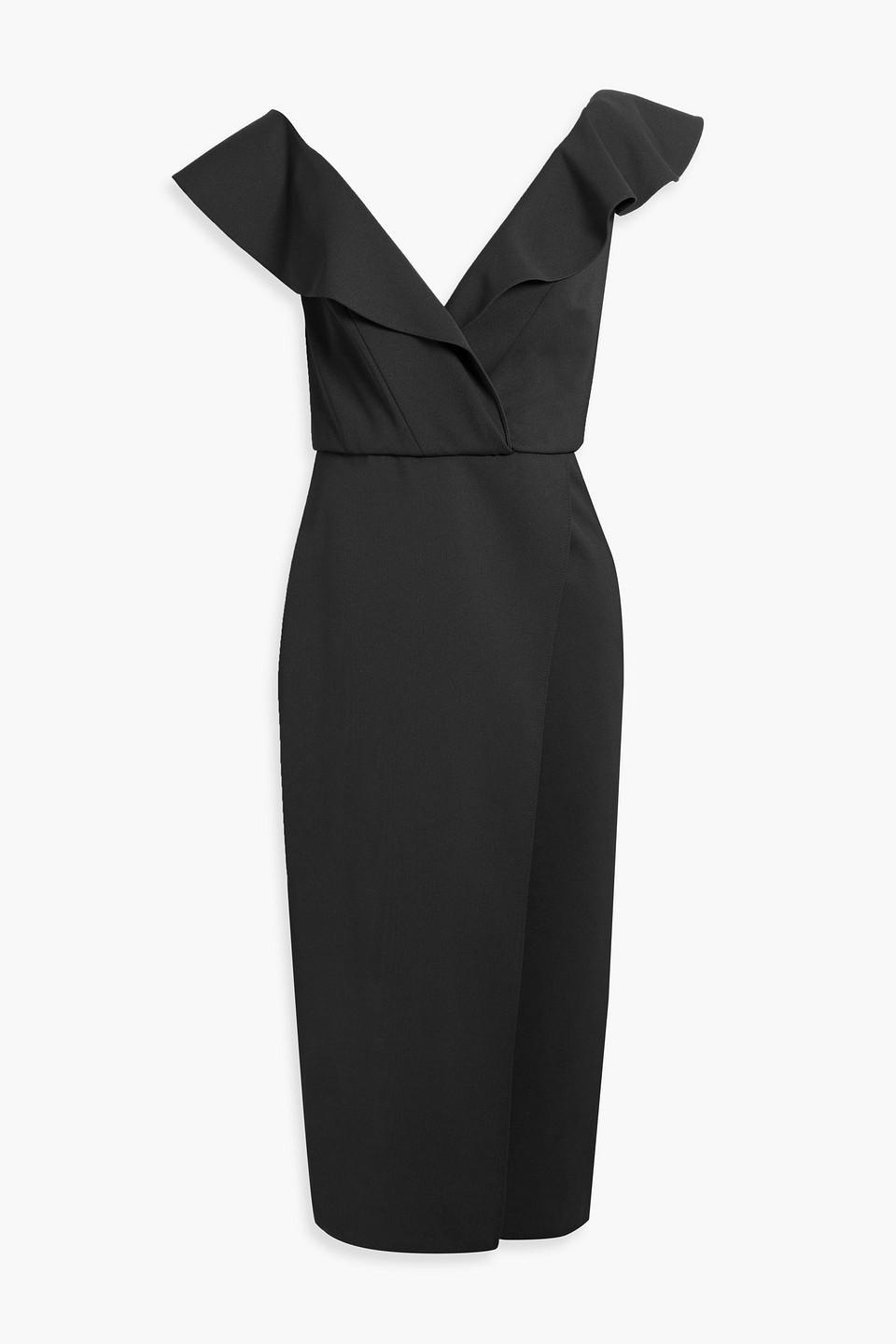 Ruffled Off-the-shoulder Dress In Black Product Image