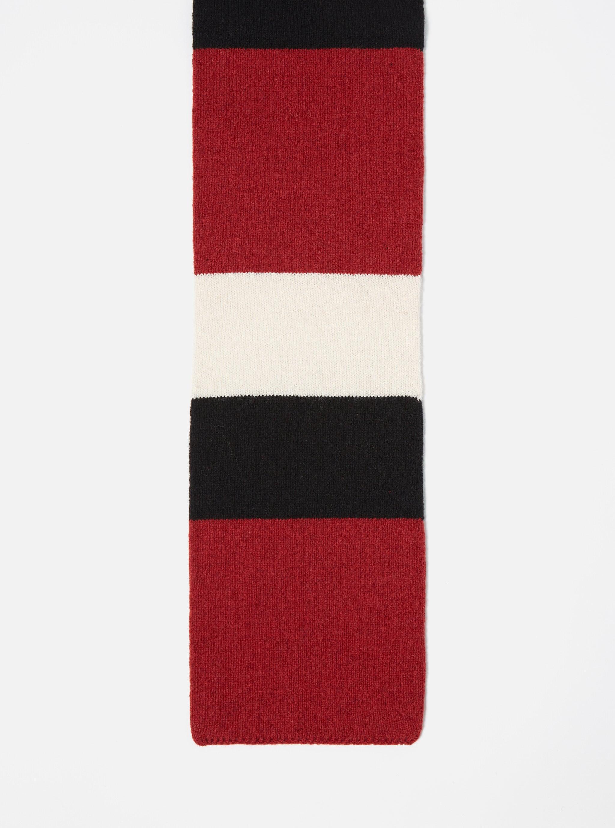 Universal Works Deluxe Football Scarf in Black/Red/Ecru Soft Wool Product Image