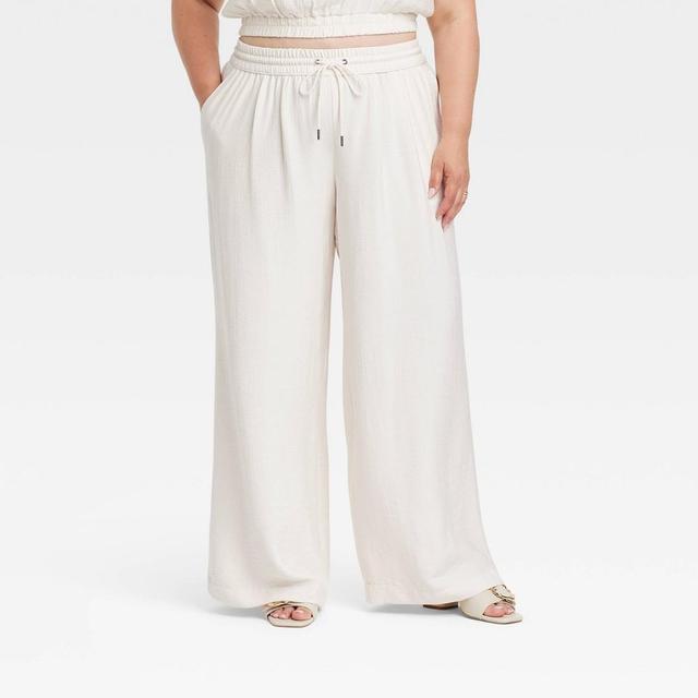 Womens High-Rise Modern Gauze Wide Leg Pull-On Pants - A New Day Cream 1X Product Image