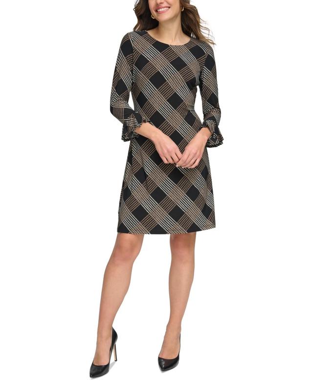 Tommy Hilfiger Womens Plaid 3/4-Sleeve Shift Dress Product Image