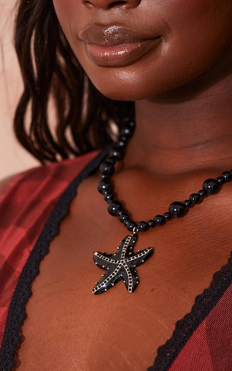 Black Beaded Starfish Detail Statement Necklace Product Image