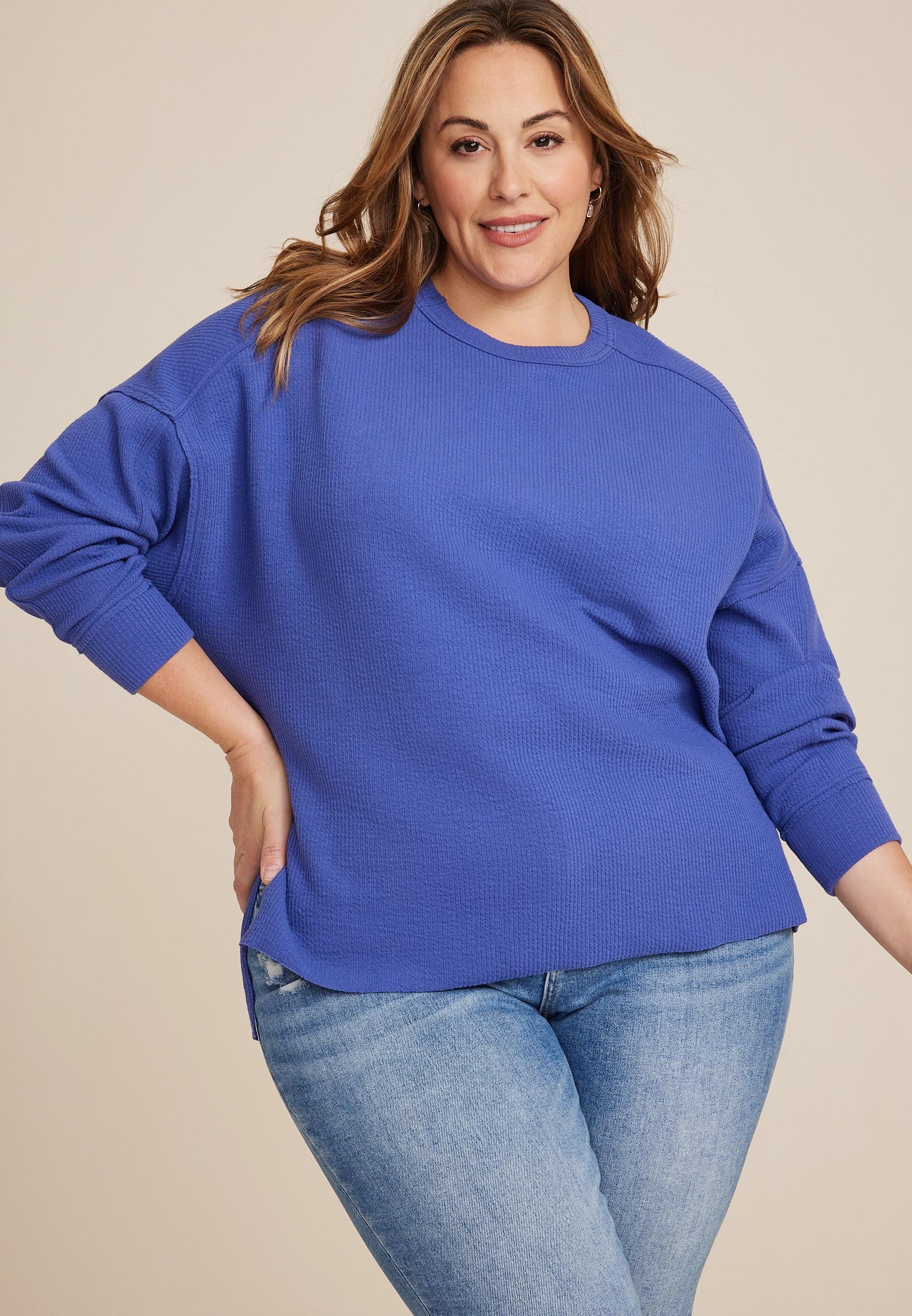 Maurices Plus Size Womens Textured Crew Sweatshirt White Size 3X product image