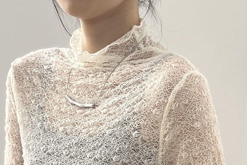 Long Sleeve Mock Neck Plain Lace Top Product Image