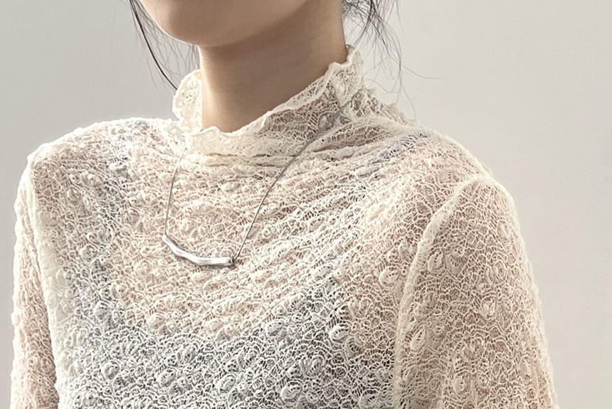 Long-Sleeve Mock Neck Lace Top Product Image