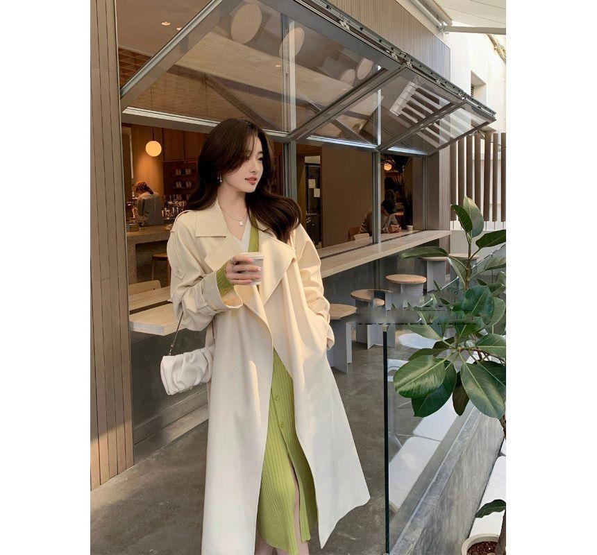 Open Front Plain Long Trench Coat Product Image