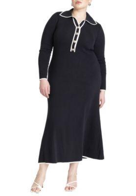 Plus Size Ribbed Sweater Dress With Collar Product Image