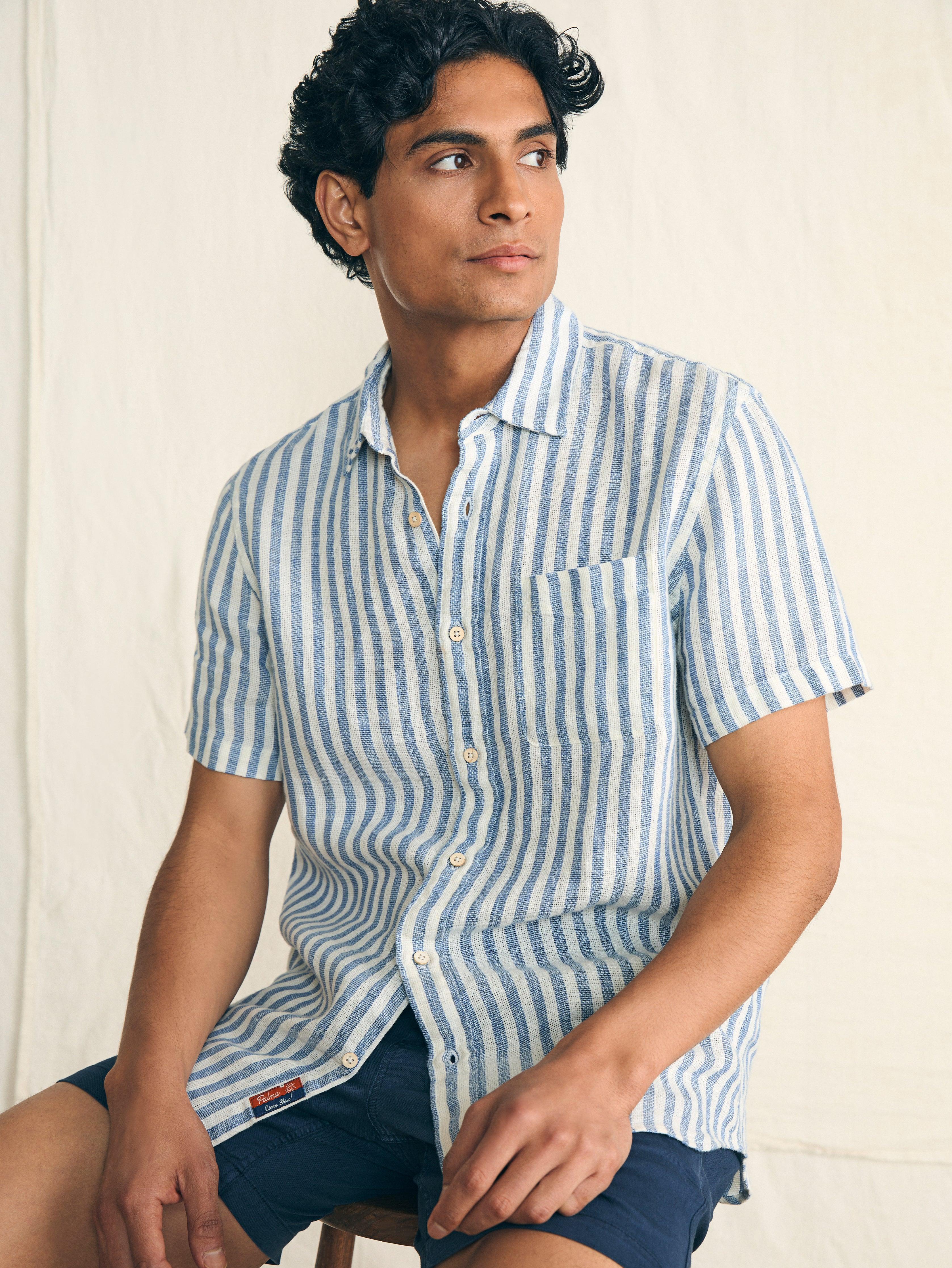 Short-Sleeve Palma Linen Shirt - Horizon Ivory Stripe Male Product Image