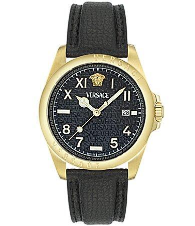 Versace Mens Anteo Analog Black Leather Strap Watch Product Image