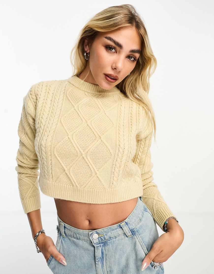 Cotton On ultra crop cable knit pullover in shortbread  Product Image