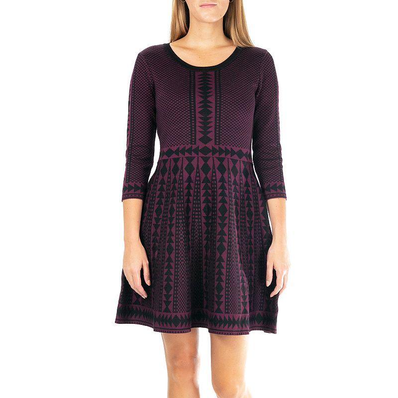 Womens Nina Leonard Geometric Fit & Flare Sweater Dress Product Image