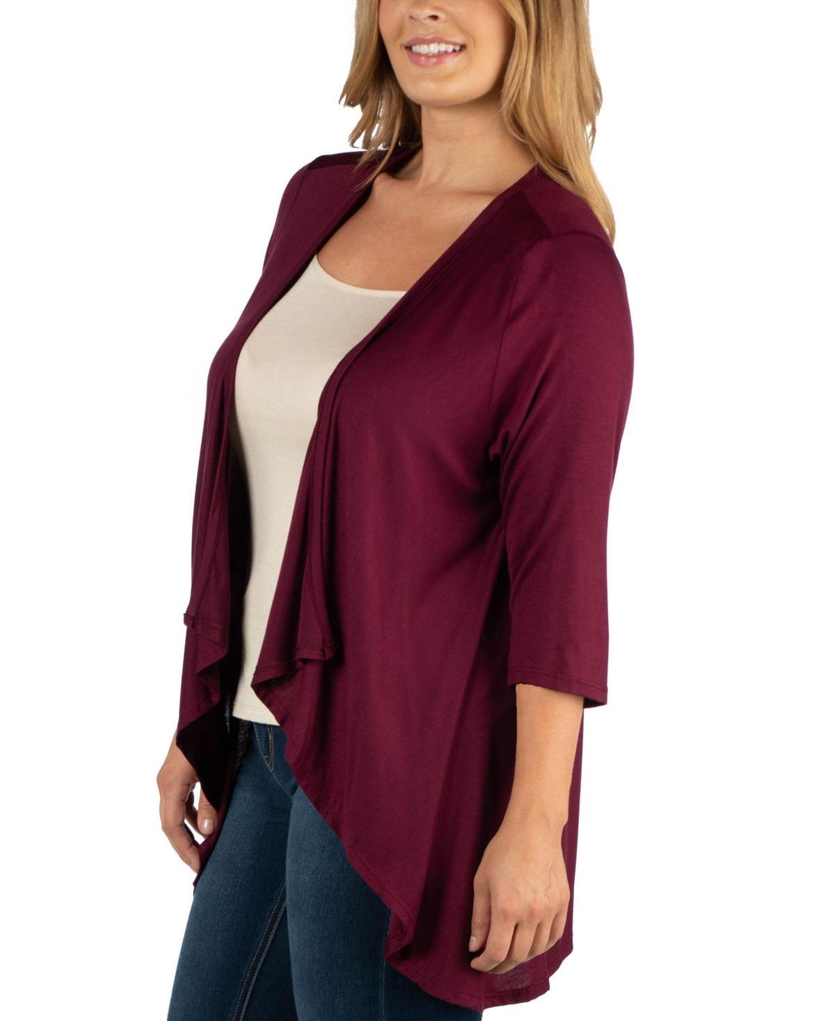 24Seven Comfort Apparel Elbow Length Sleeve Plus Size Open Cardigan Product Image