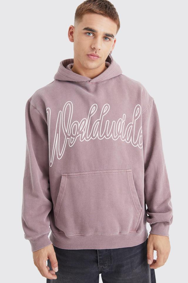 Oversized Overdyed Worldwide Hoodie | boohooMAN USA Product Image