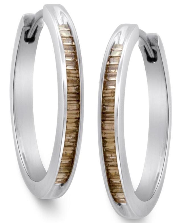 Sterling Silver Earrings, Champagne Diamond Baguette Hoop Earrings (1/4 ct. t.w.) Product Image