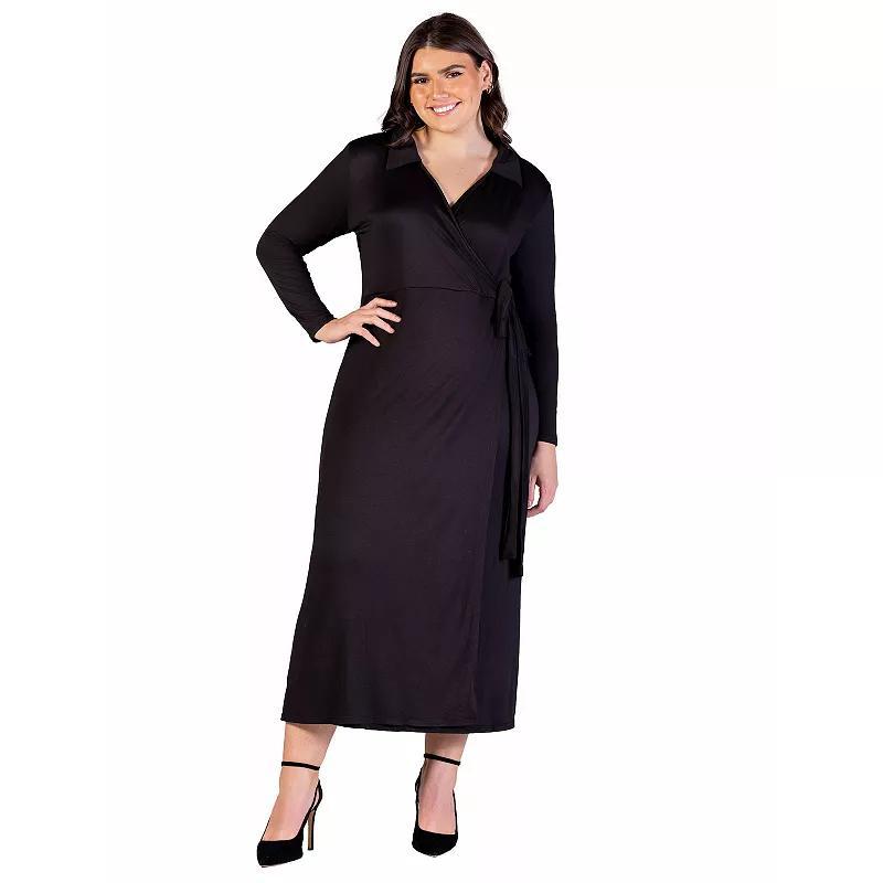 Plus Size 24Seven Comfort Apparel Comfortable Collared Wrap Maxi Dress, Womens Product Image