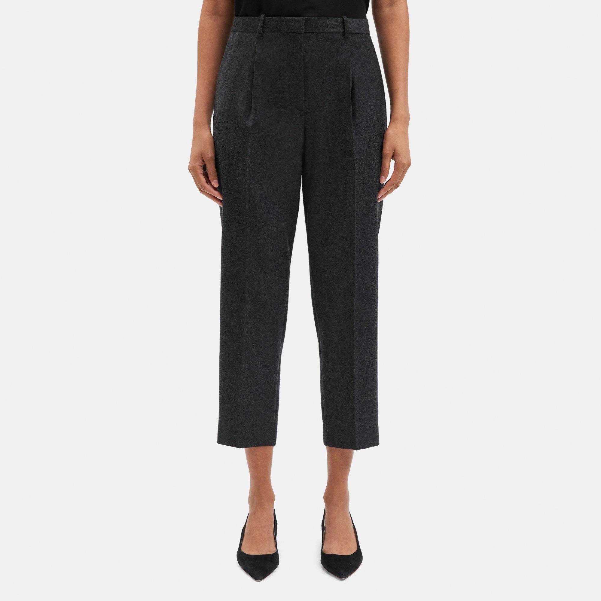 Wool Flannel Pleated Slim Crop Pant | Theory Outlet Product Image