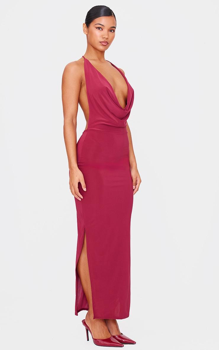 Burgundy Slinky Cowl Halterneck Maxi Dress Product Image