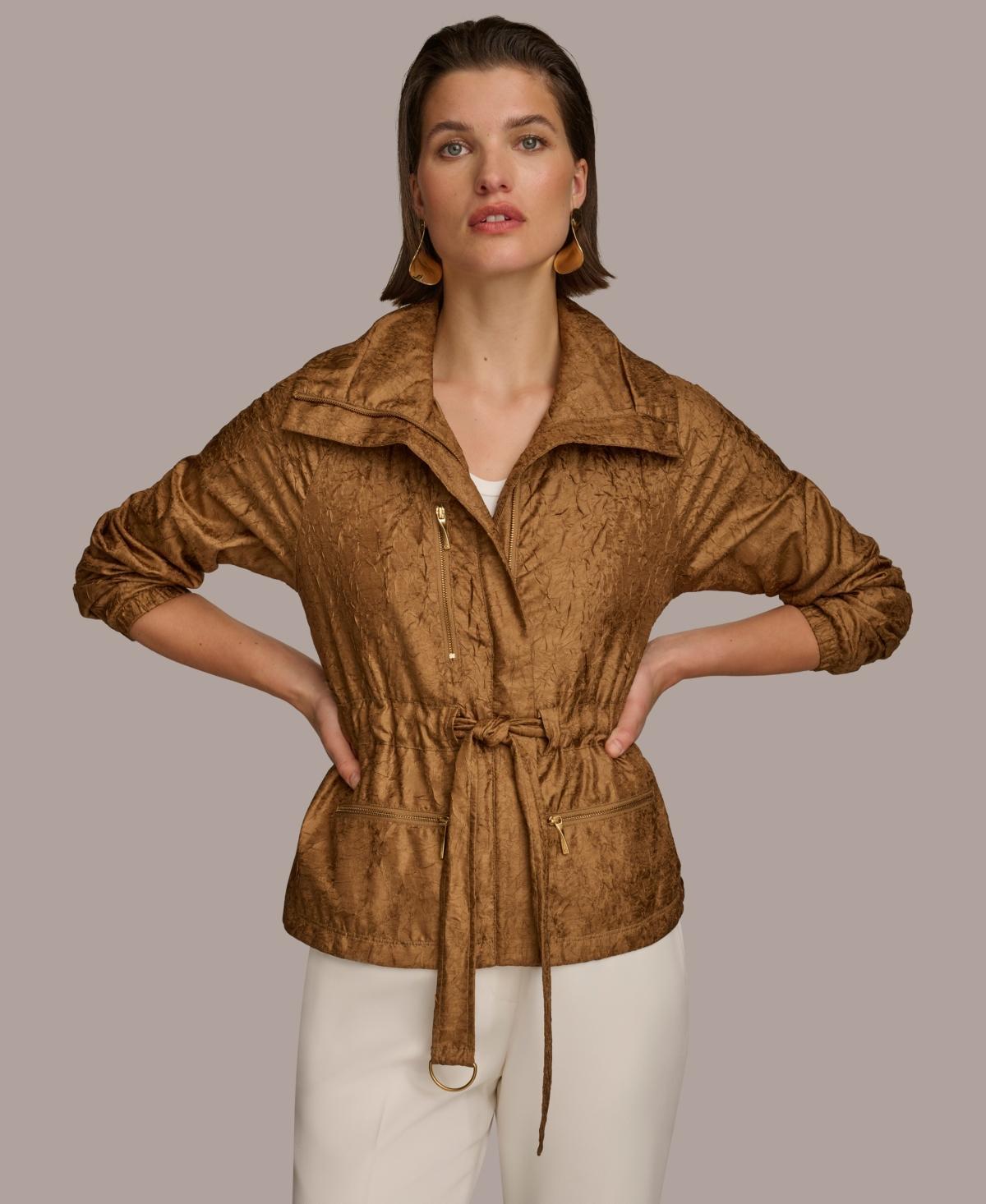 Donna Karan Womens Tie-Waist Front-Zip Jacket Product Image