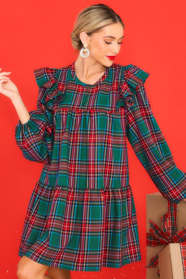 Aura Yuletide Elegance Green Plaid Dress Product Image