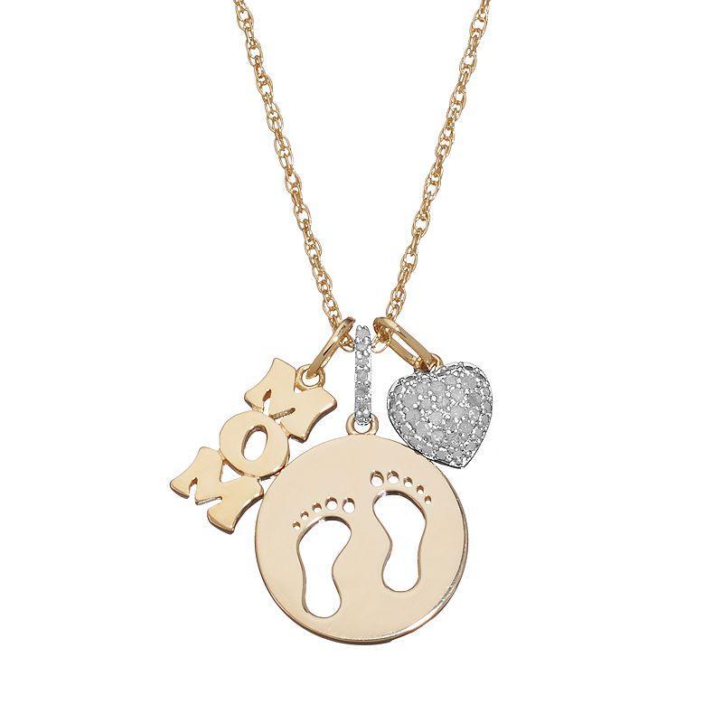 1/6 Carat T.W. Diamond Mom, Footprints & Heart Pendant Necklace, Womens 18k Gold Over Silver Product Image