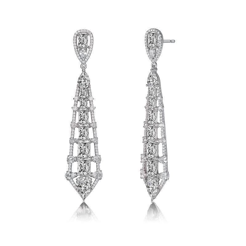 Sterling Silver Blue & White Cubic Zirconia Ladder Style Dangle Earrings, Womens Product Image