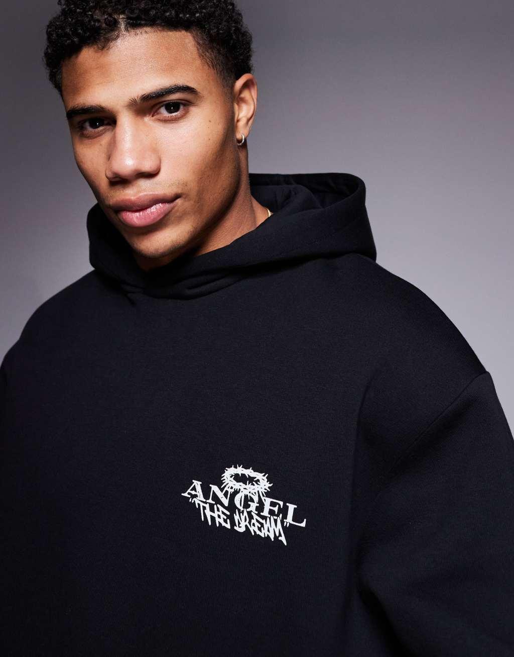 ASOS DESIGN oversized hoodie with back print in black Product Image