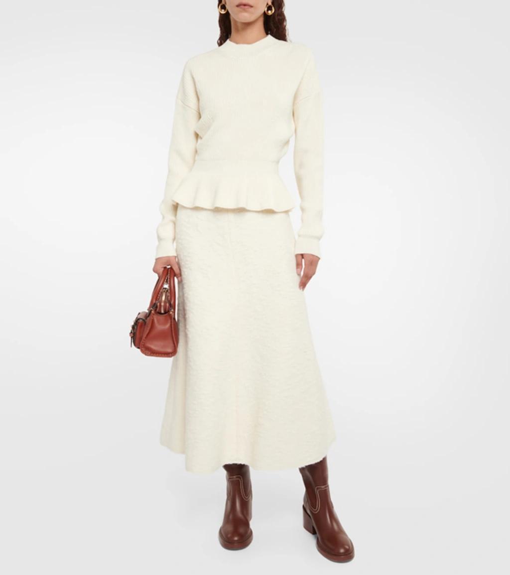 CHLOÉ Alpaca Boucle Flared Midi Skirt In Eden White Product Image