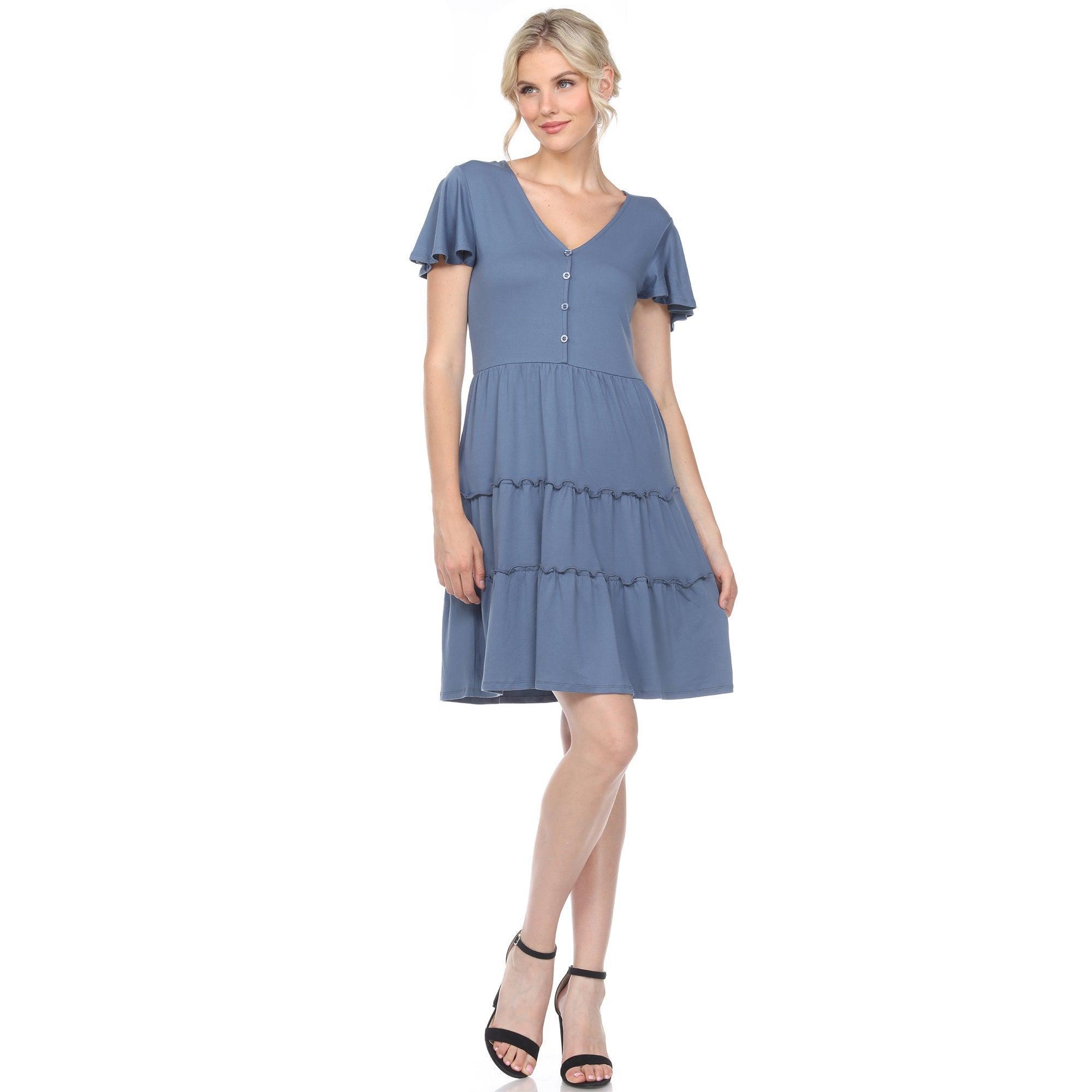 Short Sleeve V-neck Tiered Dress Product Image