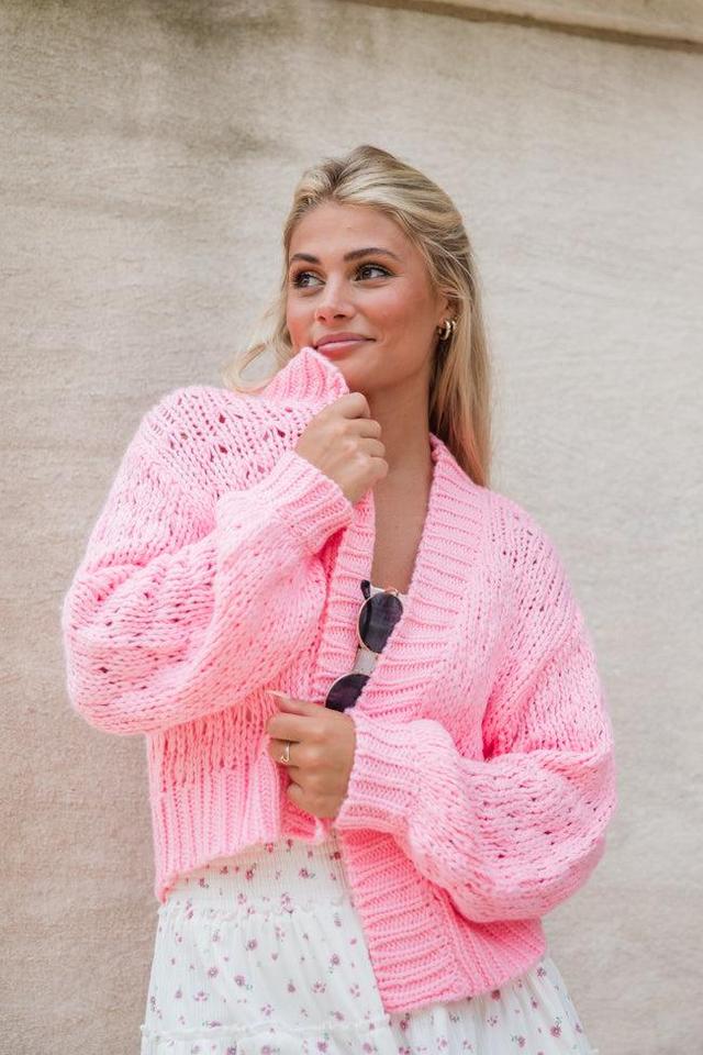 Focus On Me Pink Textured Sleeve Cropped Cardigan Product Image