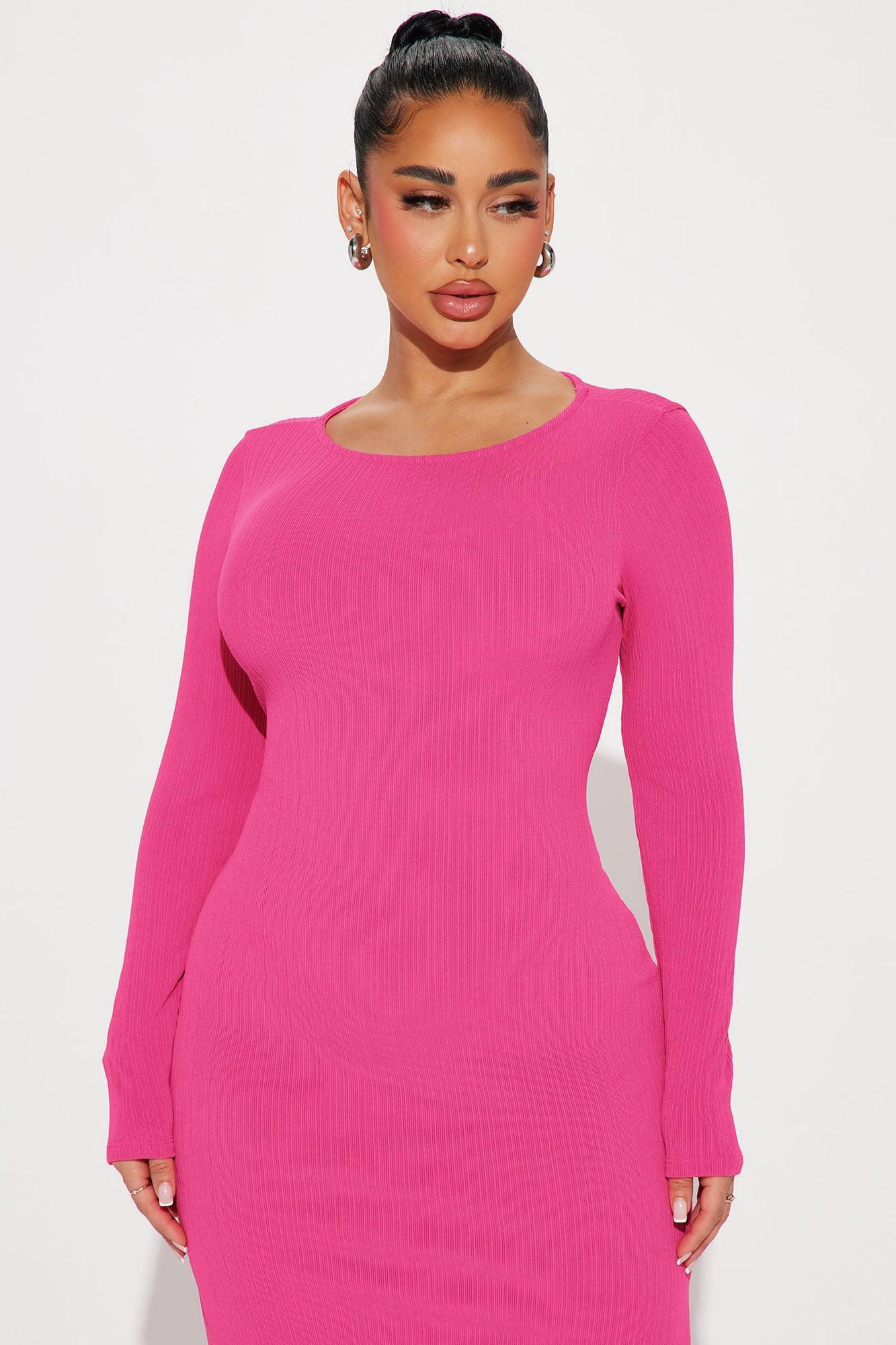 Isabella Ribbed Maxi Dress - Hot Pink Product Image