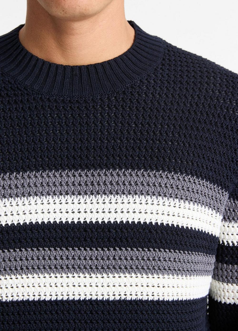 Crafted Crochet Striped Cotton Sweater Product Image