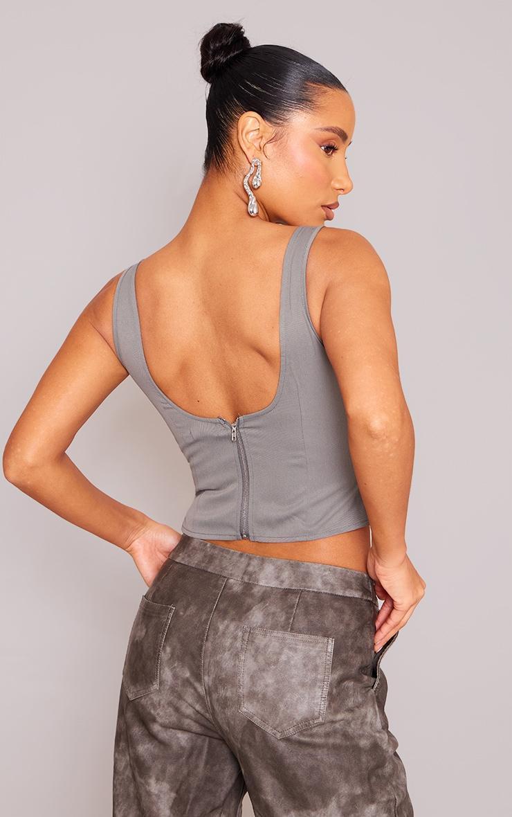 Grey Woven Bust Detail Buckle Front Top Product Image